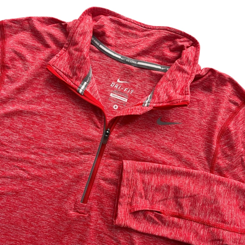 Nike Dri-Fit Women S Red Heather Running Quarter Zip Thumbholes Pullover Athlete